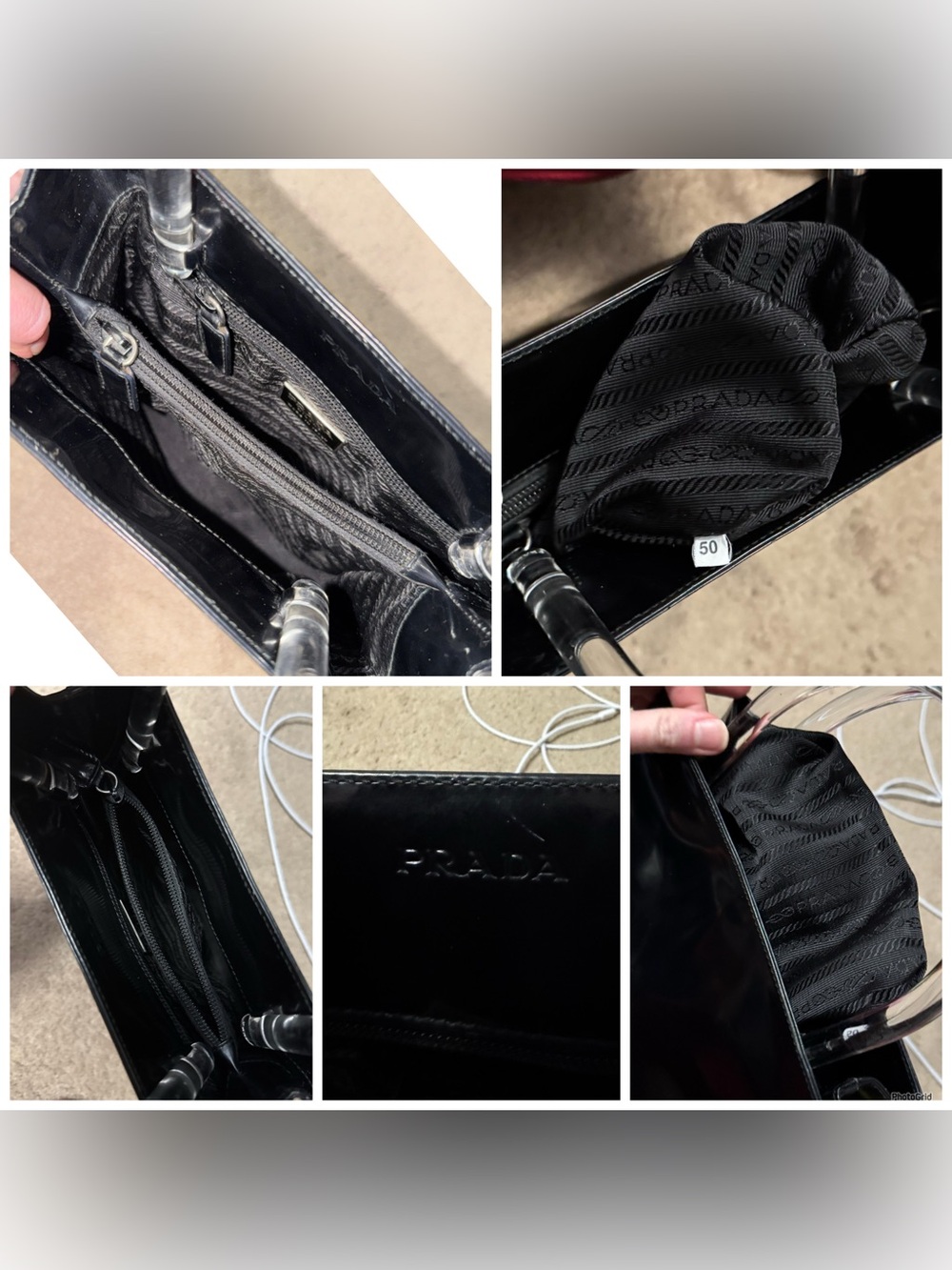Prada AUTHENTIC Vintage Black Patent Leather Clear Lucite Shopper Tote Bag 90s - Picture 16 of 16